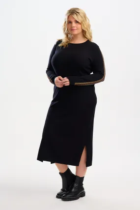 Liselle Midi Knit Dress - Black, Metallic Stripes